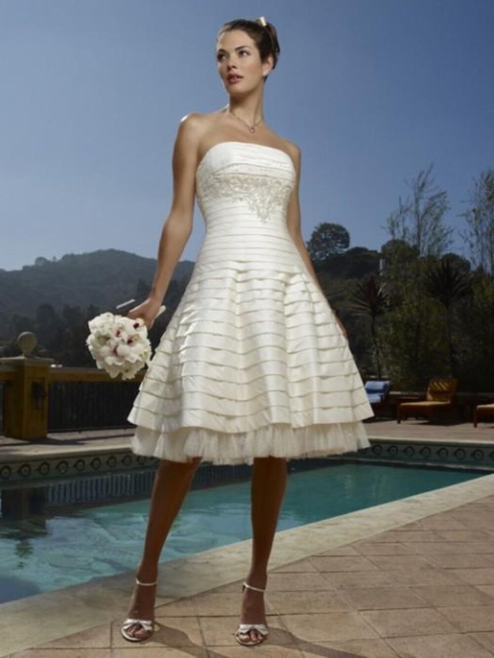 Casablanca Bridal Taffeta Pleated Swarovski Crystal Bead Wedding Dress & Veil 4
